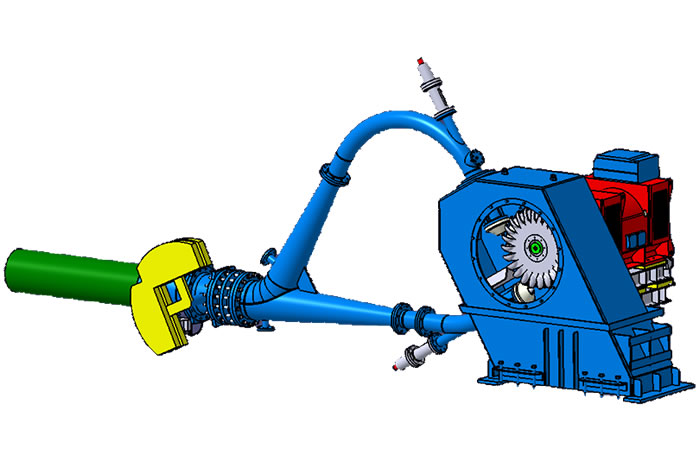 immagine assieme gruppo pelton a 2 getti turbina pelton